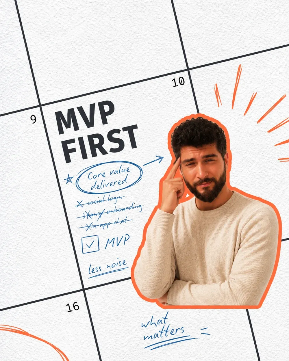MVP First collage with a handwritten core value note