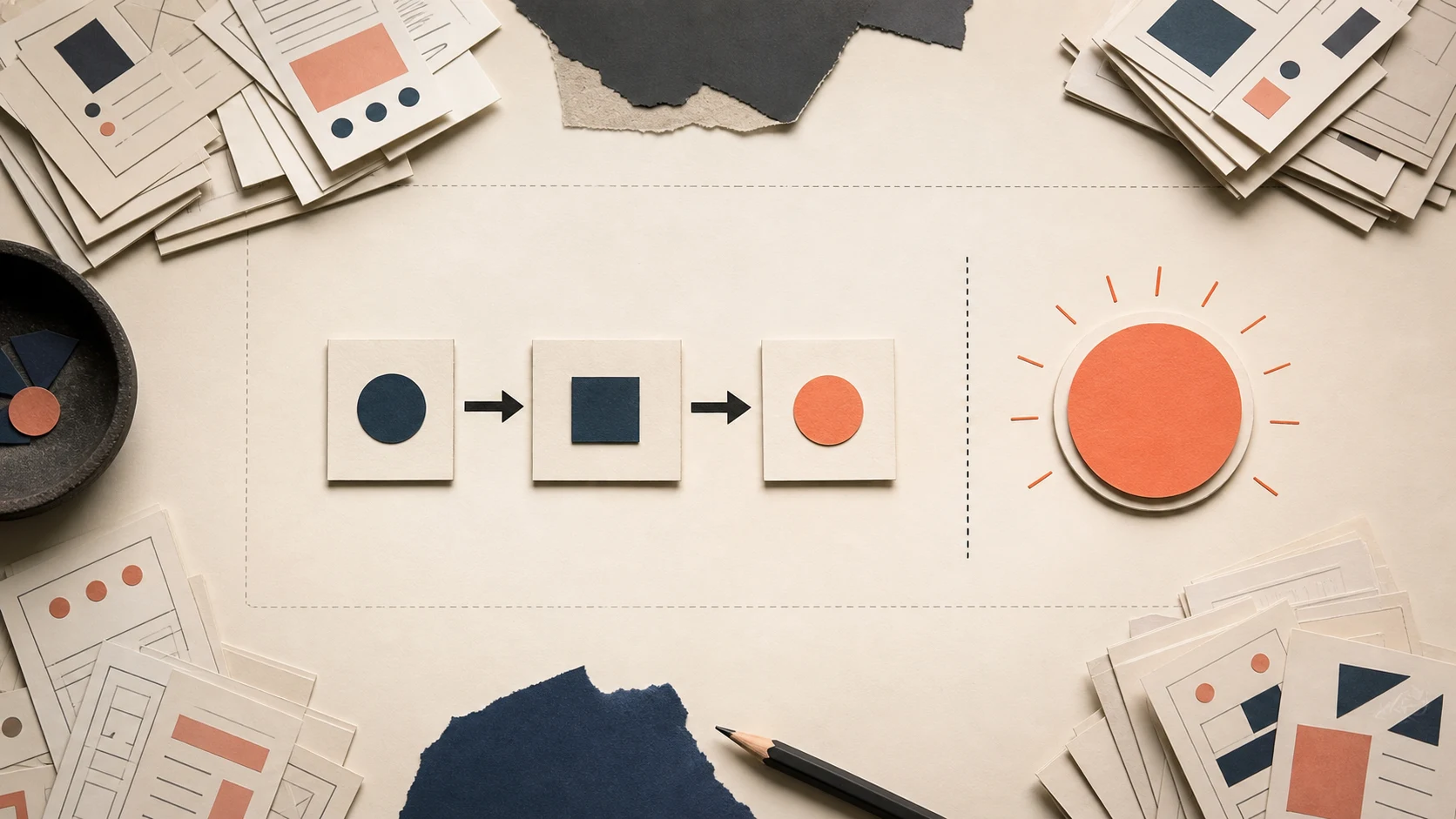 One simple three-step paper product flow surrounded by deferred interface cards
