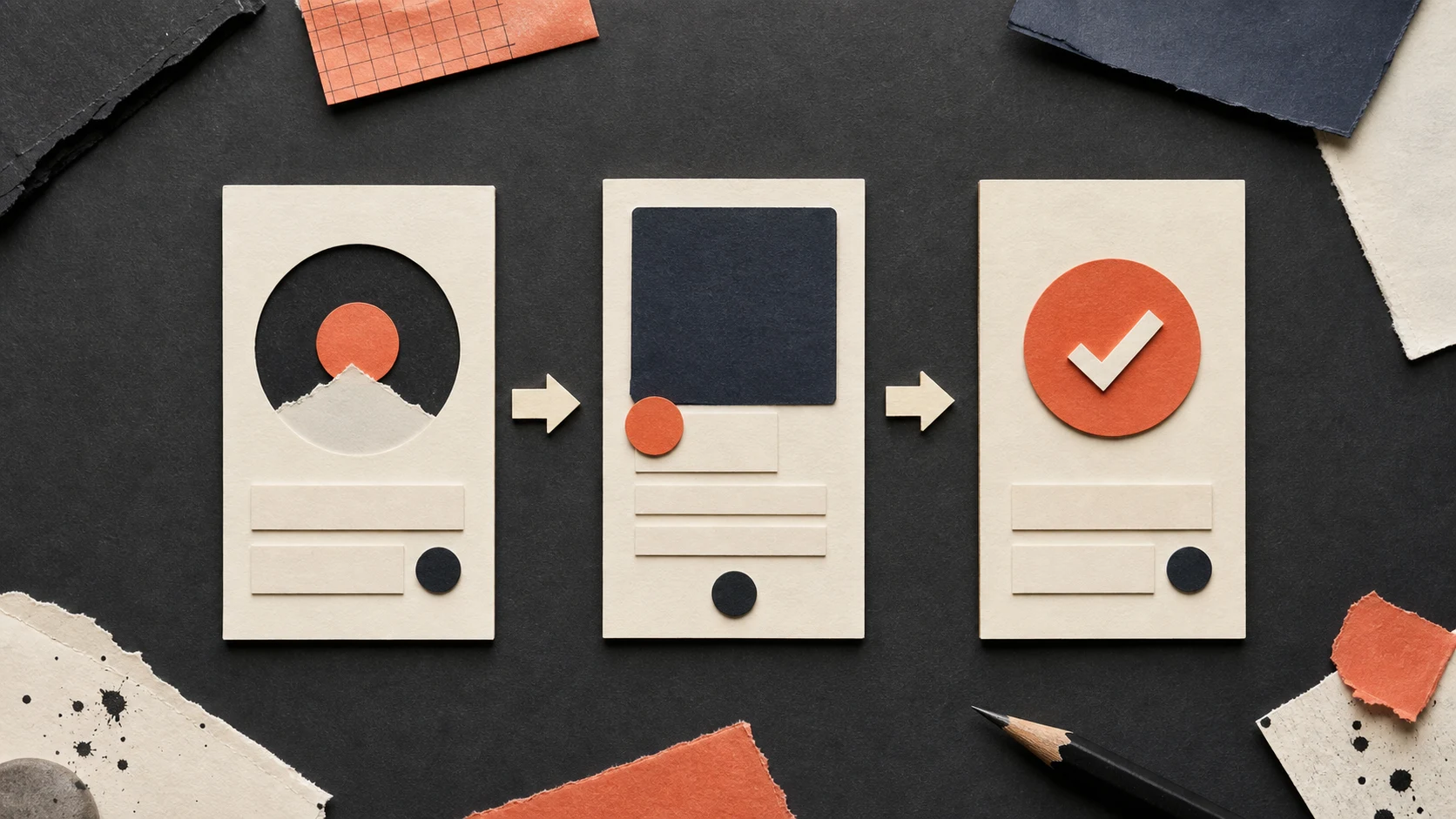 Three paper prototype screens forming one complete MVP user loop